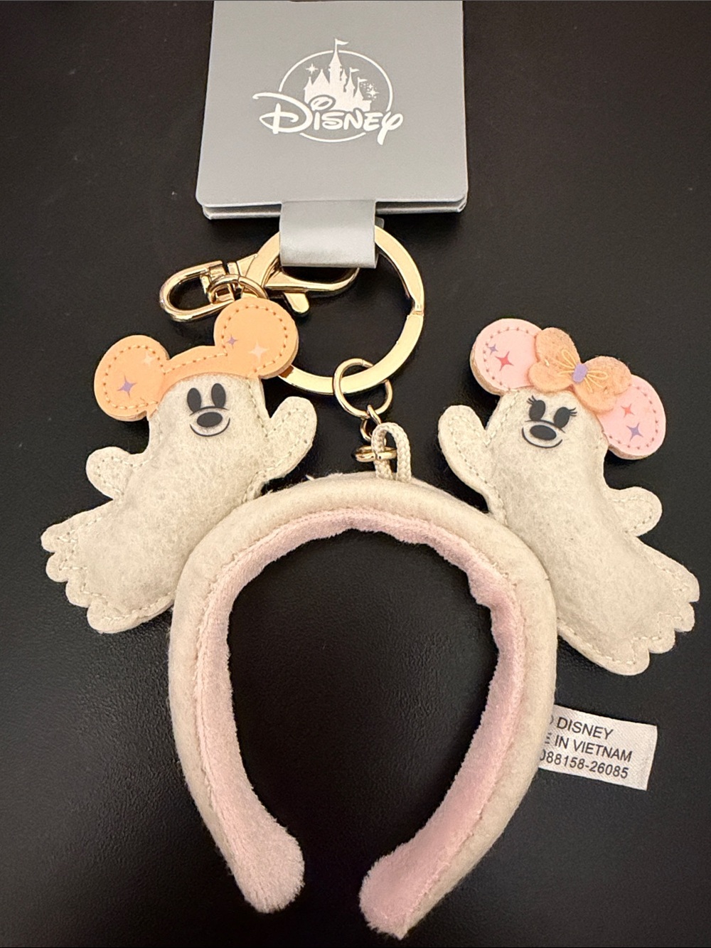 Disney Pink and Cream Plush Headband Keychain with Minnie Ghost Charms
